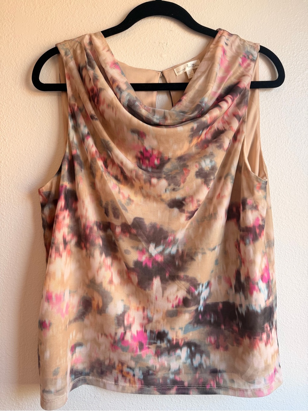 nine britton Fall Weather Beige Cowl Neck Camisole with watercolor blooms